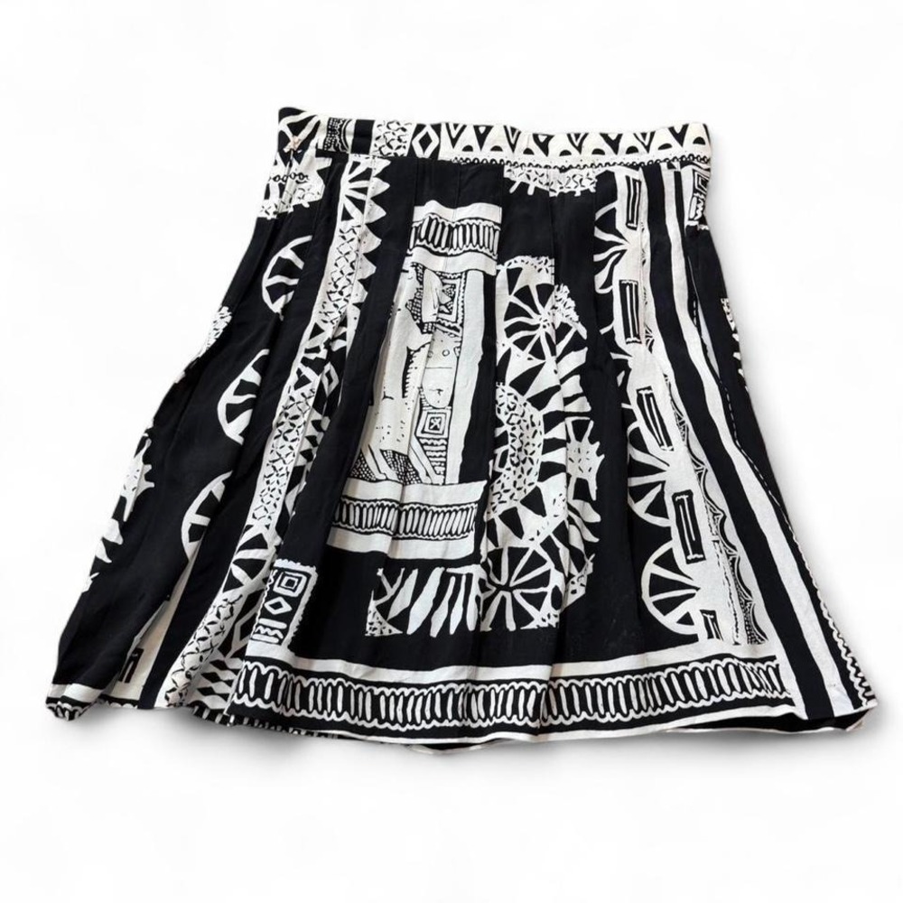 Vintage 90s A.K.F. New York Graphic Tribal Print‎ Pleated Skirt, Women's Size L